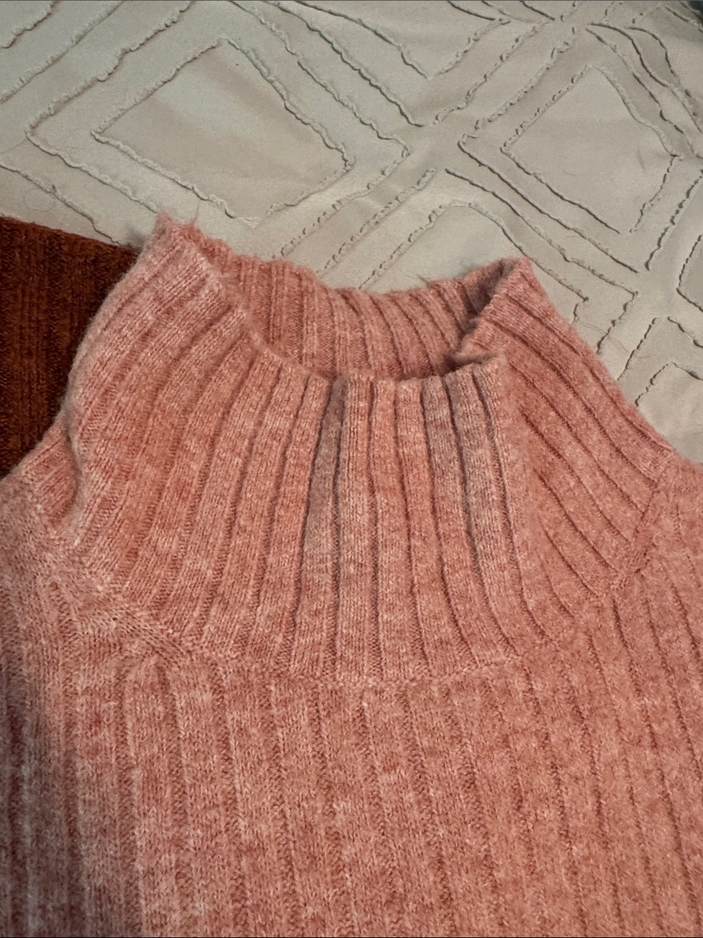 LOFT Cozy Mock Neck Ribbed Sweater - Peach and Rust - bundle of 2 sweaters - XS - Picture 4 of 10